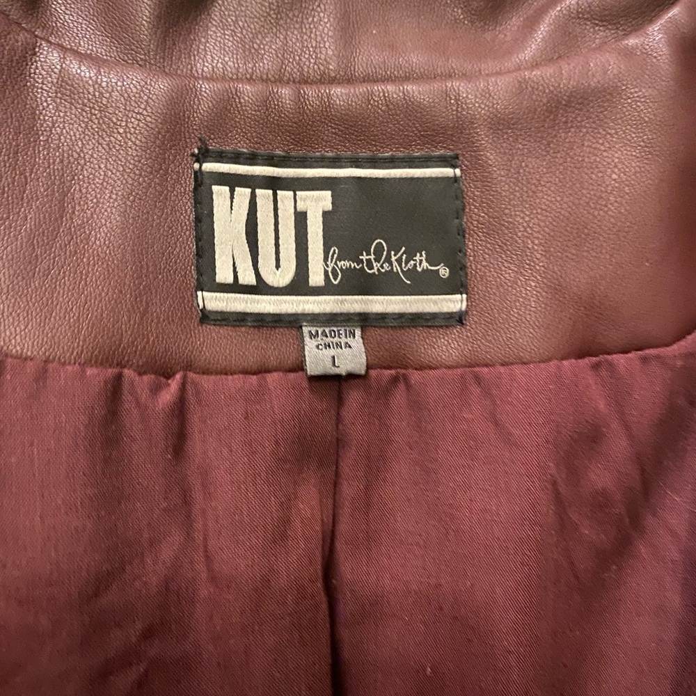 Kut from the Kloth Womens Draped Faux-Suede & Leatherette Jacket Burgundy - Picture 3 of 8
